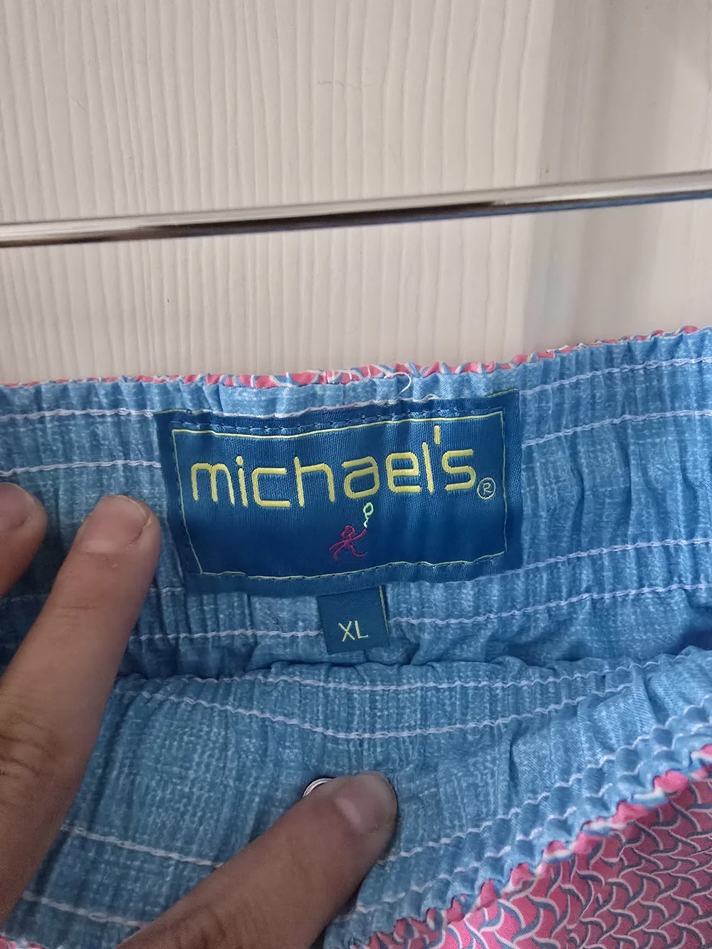 Michael’s Men’s Pink Geometric Swim Trunks XL Preppy Beach Shorts